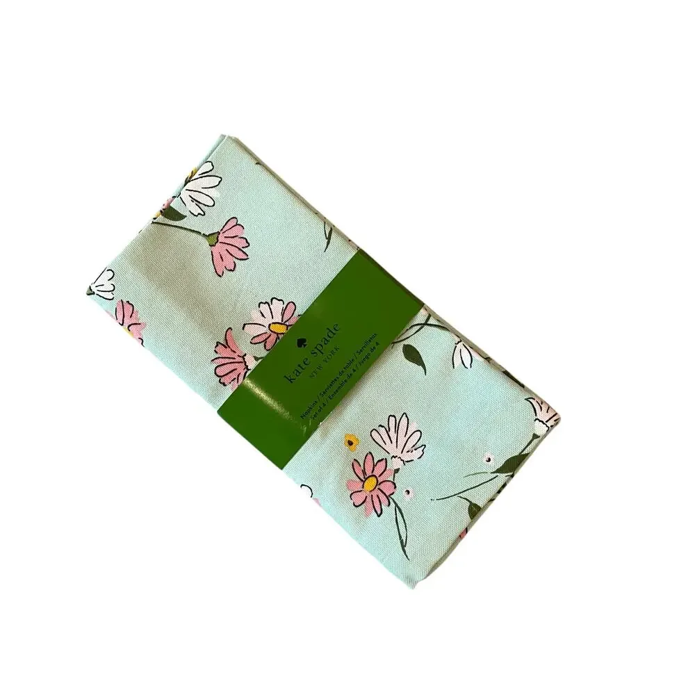 NEW Kate Spade Spring Floral Cotton Cloth Napkins Mint Green & Pink Set of 4